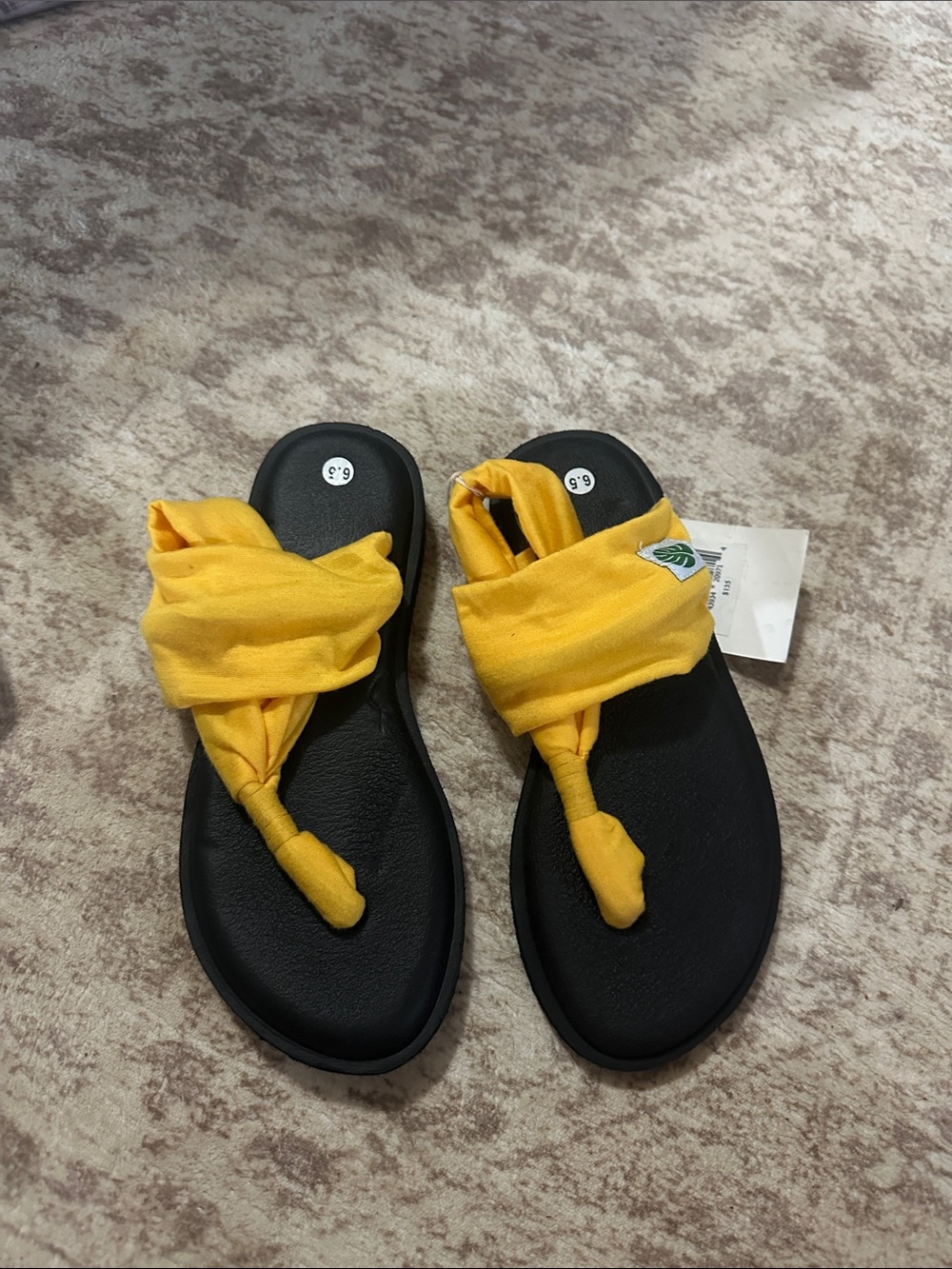 Women's Yellow Wrap Toe-Post Sandals with Cushioned Black Footbed